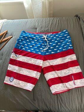 Pelagic Sharkskin Patriotic Boardshorts. Size 38.
